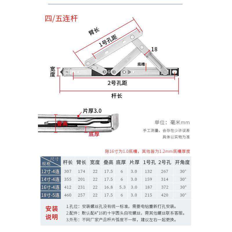 上悬窗户滑撑304不锈钢风撑外翻门窗支撑杆幕墙铰链五六连杆支架,基础建材,铰链,淘宝优惠券,粉丝福利购,淘宝优惠卷