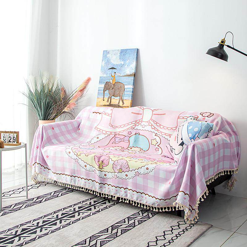 双人大沙发垫隔脏防尘沙发巾卡通Ins风 可爱沙发罩扶手坐垫全盖布