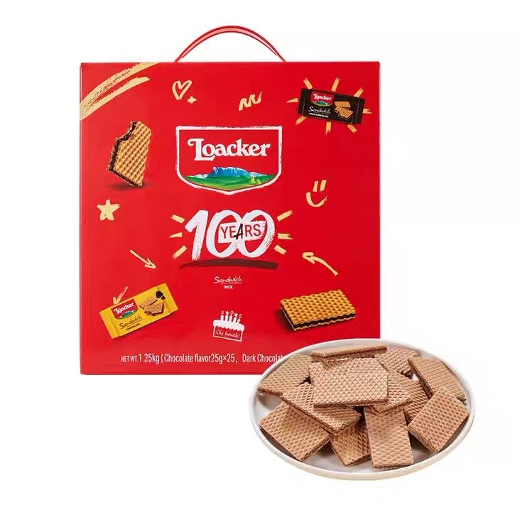 Loacker莱家混合巧克力味薄脆威化饼干礼盒装意大利进口年货送礼