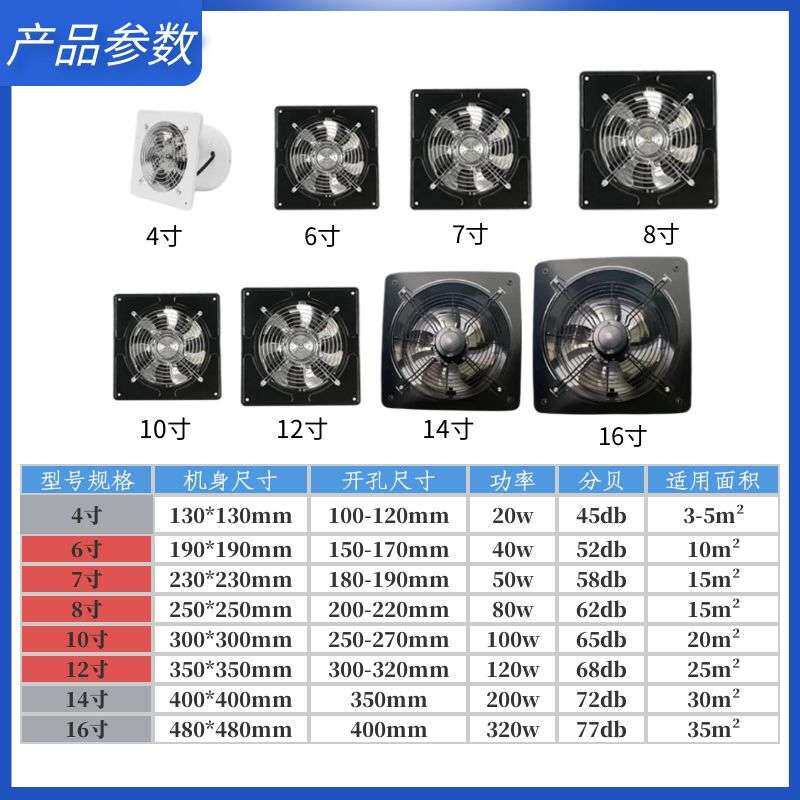 高速强力换气扇厨房油烟卫生间强力排风扇工业排气扇抽风机4-16寸