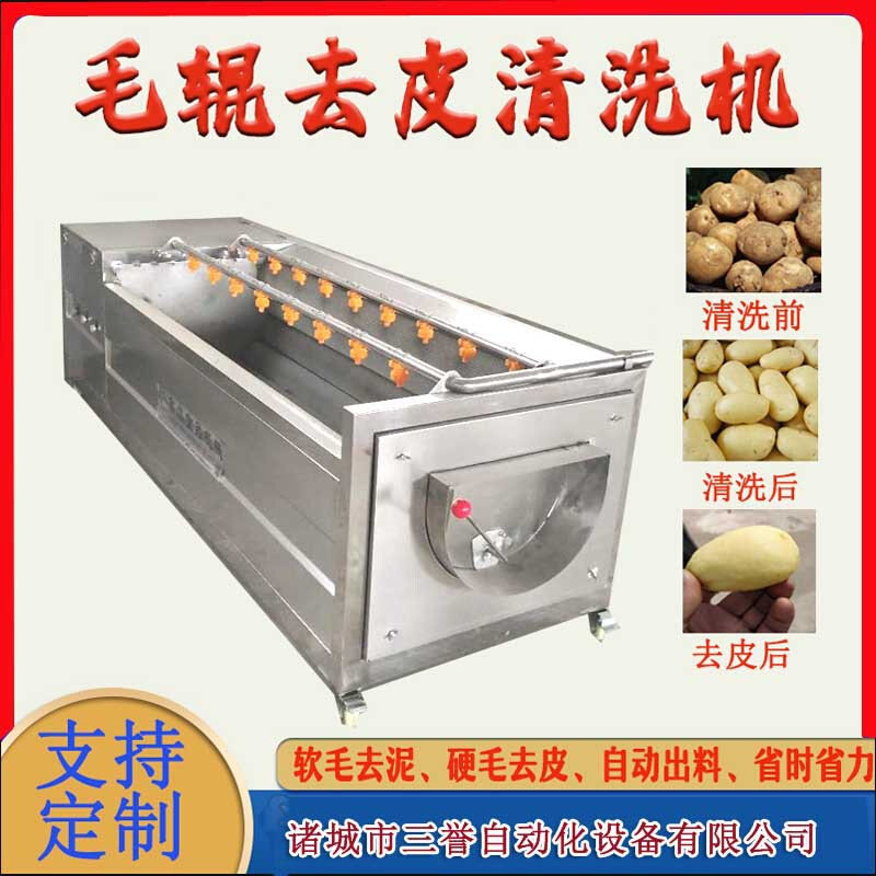 不锈钢喷淋毛棍清洗机 白萝卜毛刷清洗机