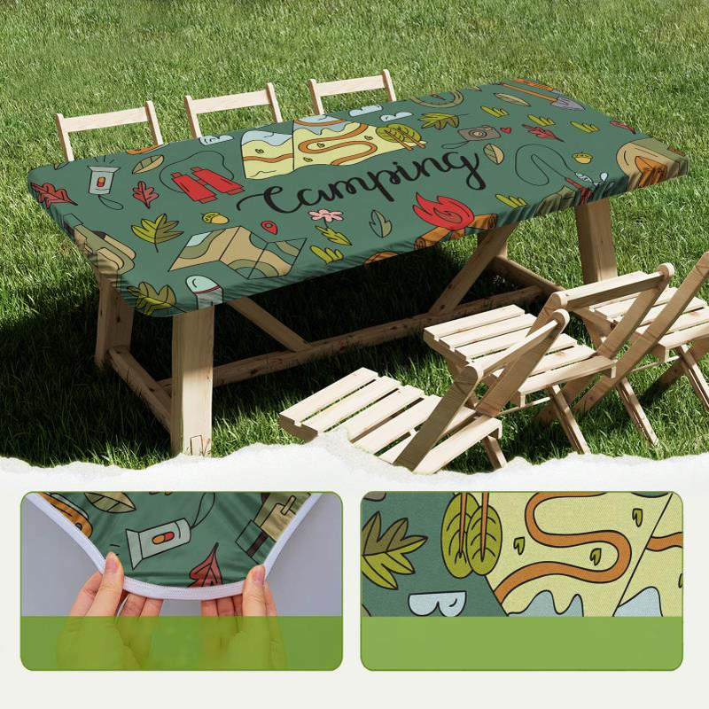 一种可以清洗并用作餐桌装饰的印花桌布。可机洗聚酯纤维非常适合