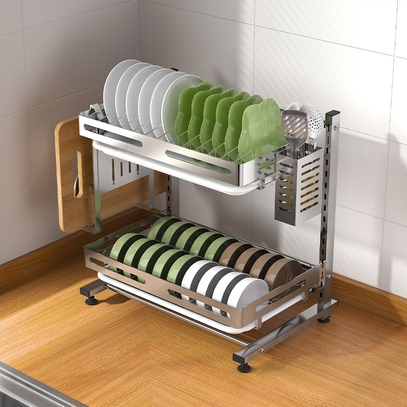 不锈钢厨房置物架收纳家用台面多功能沥水架筷子碗碟架厨房用品M