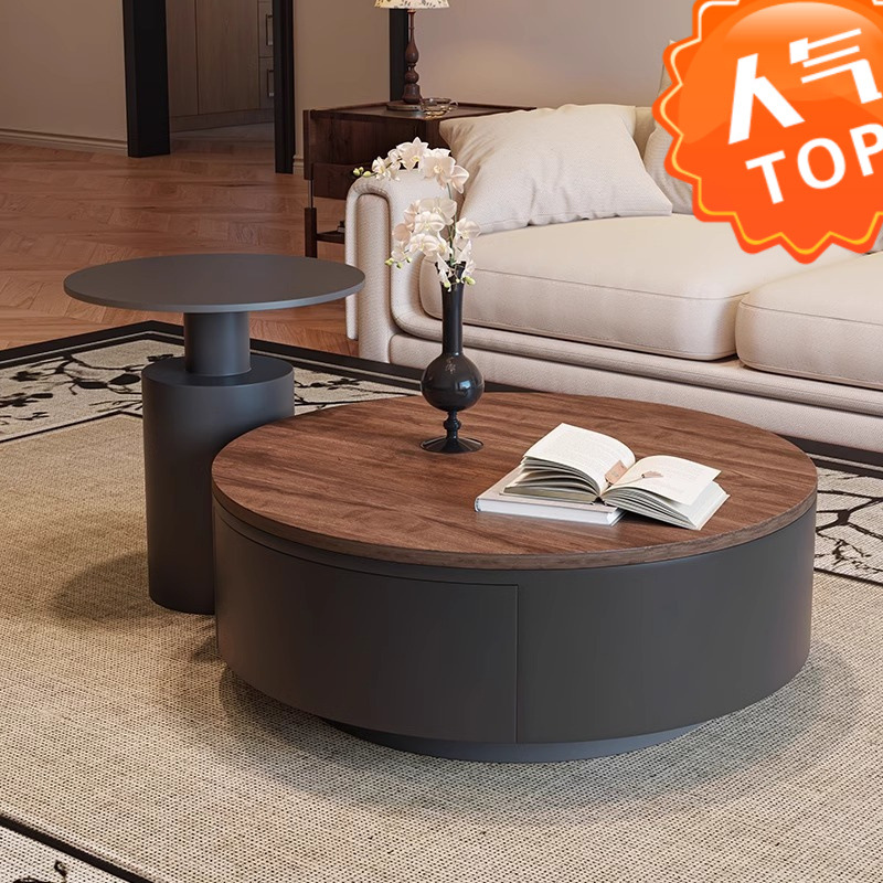 ir法式轻奢实木茶几客厅家用高级感茶桌小户型简约现代圆形极简