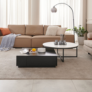 设计感茶几poliform网红圆方异形意式极简现代风方圆组合岩板茶几