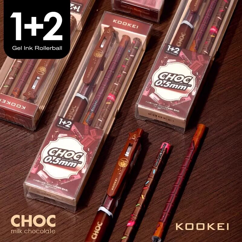 KOOKEI中性笔巧克力牛奶限定套装1+2黑色考试速干刷题笔可换芯0.5黑色复古按动水笔学生考试刷题笔顺滑子弹头
