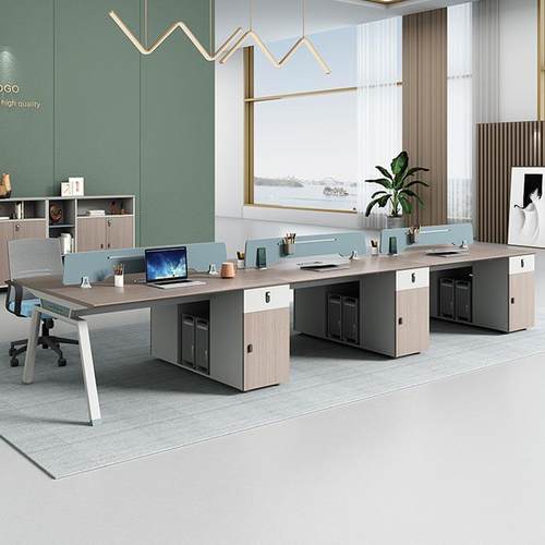 时尚职员办公桌6人位员工桌4人位矮柜屏风卡位办公桌椅组合