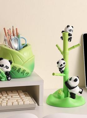 创意国潮熊猫树脂爬爬架玄关入户钥匙收纳摆件客厅桌面装饰品礼品
