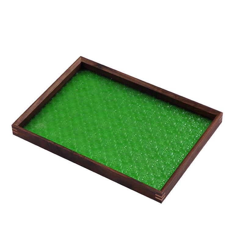 7YX复古海棠花玻璃木托盘家用长方形茶盘桌面水杯收纳盘胡桃