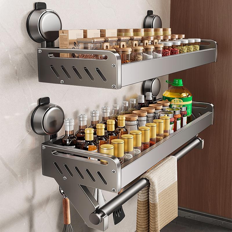 蓝藤吸盘式厨房置物架免打孔太空铝壁挂式多功能家用调料品收纳架