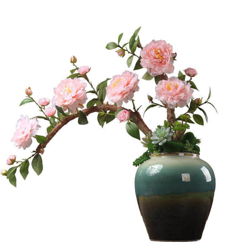 牡丹花假花仿真花摆件客厅防真花 摆设装饰花高档餐桌面花瓶插花