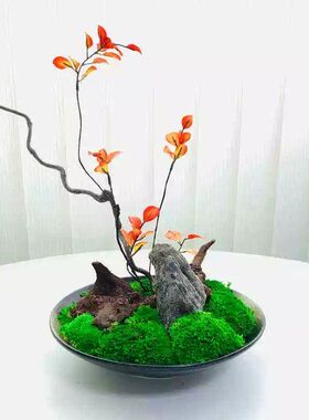 酒店餐厅新中式圆桌转盘仿真花餐桌花摆花微景观摆件玄关会所装饰