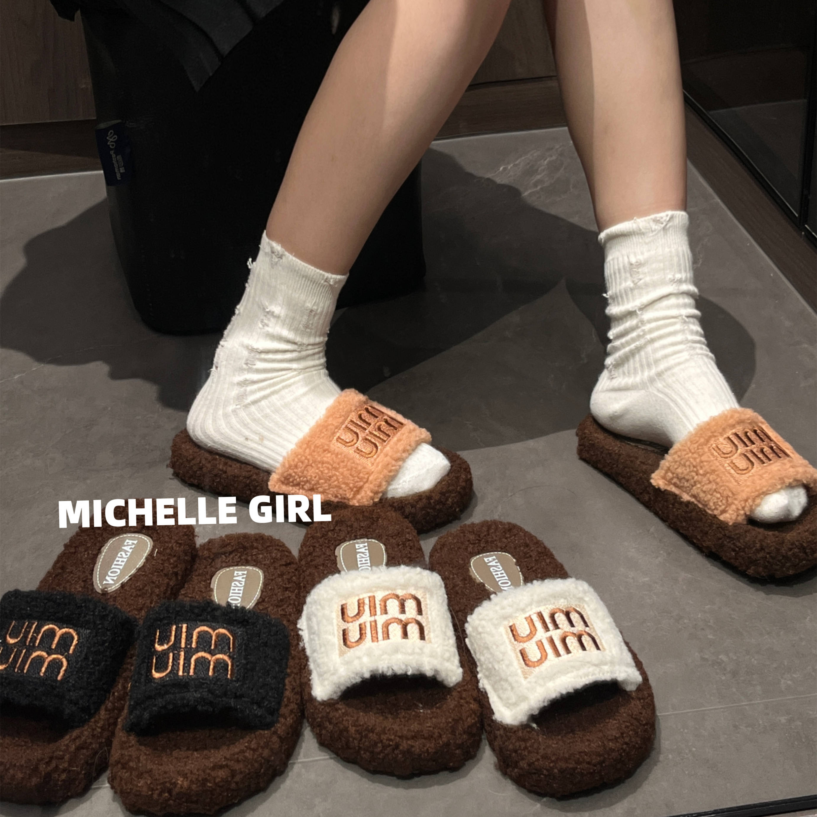 MichelleGirl平底MIU缪家毛毛鞋