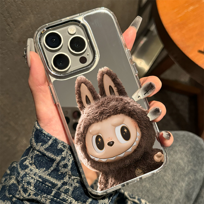 16promax潮玩公仔苹果15plus镜面简约高级感labubu适用华为pura70时尚女iPhone12手机壳小众不撞款原创mate40