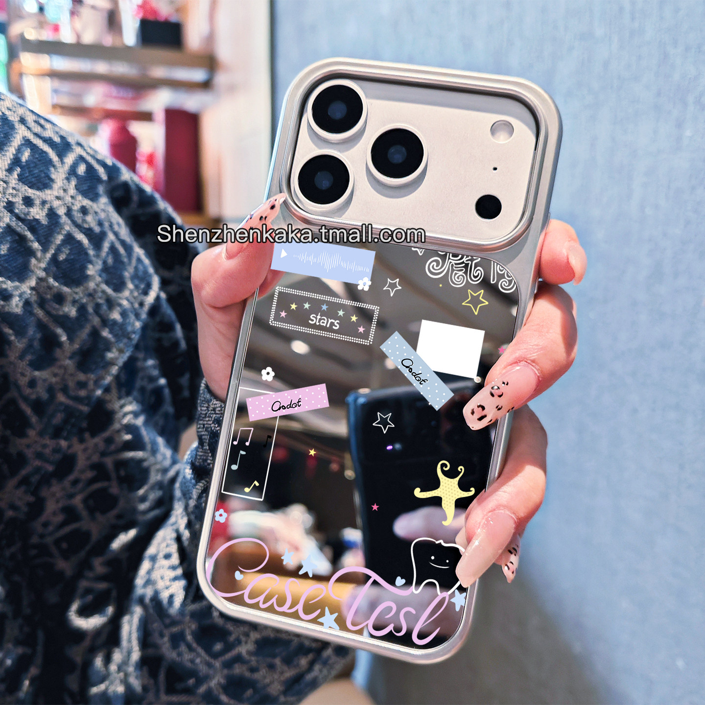 千禧少女风17promax手机壳磁吸带镜子iphone15简约高