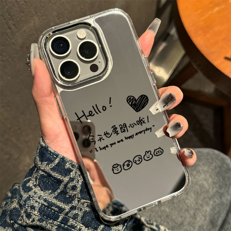 今天也要开心iphone17手机壳适用16promax高档镜面15plus硬壳ins风小众创意苹果14带镜子12/13防摔xsmax女款
