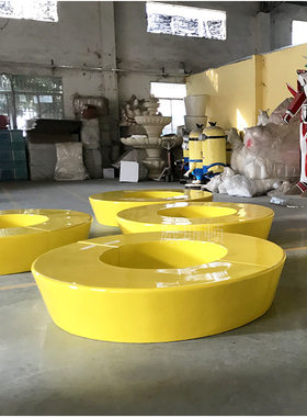威斯顿黄色玻璃钢圆形树池座椅商场创意美陈休闲椅花池坐凳组合