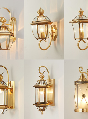 美式全铜壁灯客厅复古室户外防水阳台过道楼梯卧室床头灯Q062