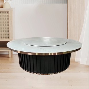 圆形岩板餐桌餐厅饭店包厢中式 岩板酒店餐桌圆桌8至20人餐桌餐椅