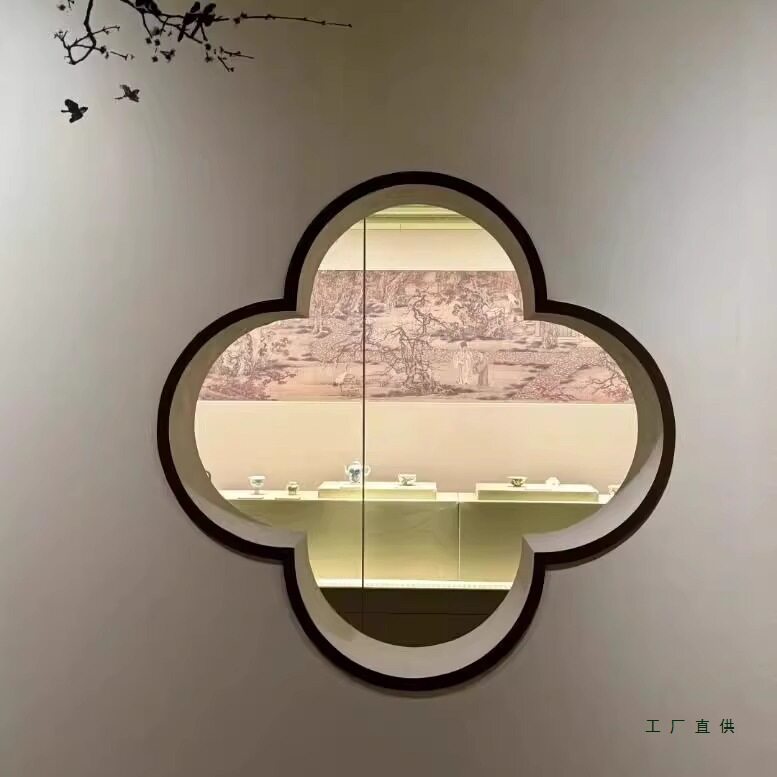 宋式美学梅花窗茶室实木复古海棠小轩窗家用墙面装饰新中式花窗图片