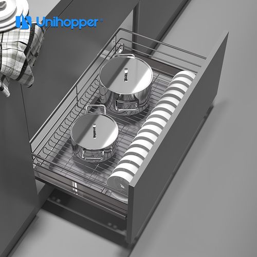 库博碗碟拉篮厨房放锅抽屉式橱柜三边抽屉式厨房收纳碗架双层拉篮