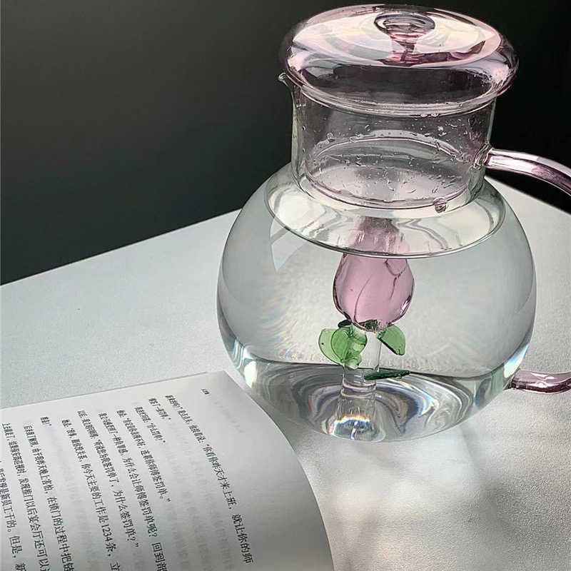 高颜值冷水壶耐高温玻璃玫瑰花凉水壶加厚耐热大容量泡茶壶果汁壶图片