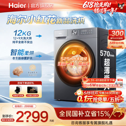 新品海尔12公斤超净洗衣机大容量