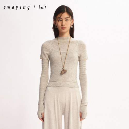 SWAYING羊绒半高领带袖套打底衫