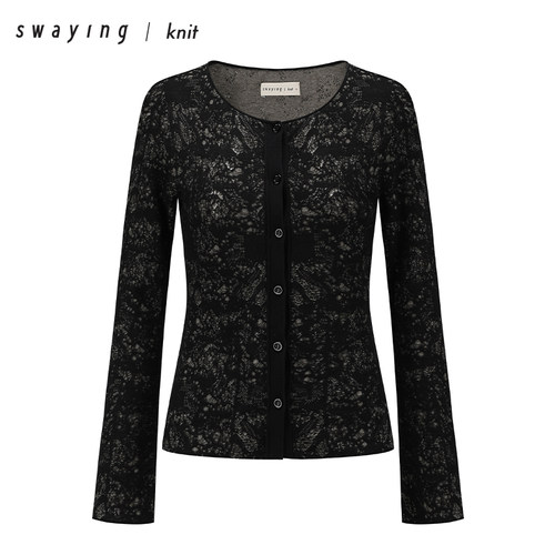 SWAYING KNIT官方真丝圆领长袖开衫24AW秋冬时尚百搭通勤打底开衫