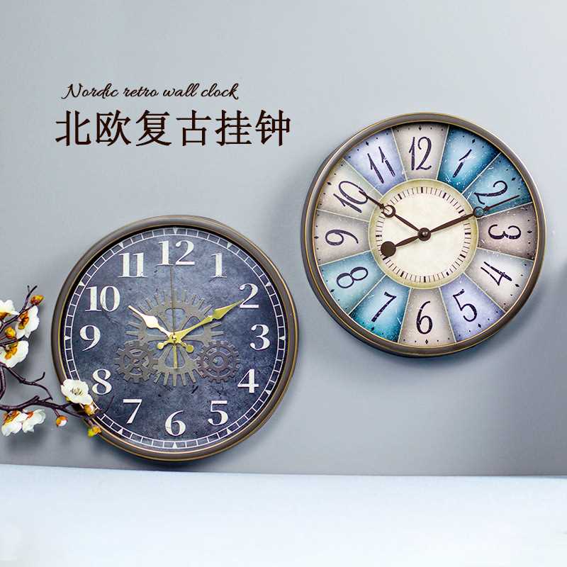 12寸复古欧式挂钟创意时尚客厅静音钟表卧室田园仿古壁钟艺术时钟