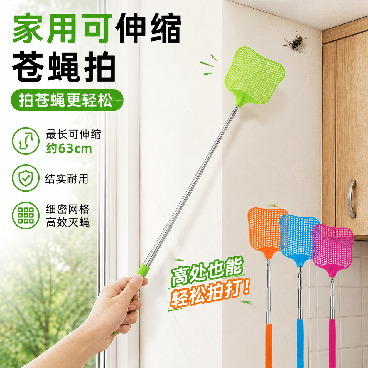 可伸缩苍蝇拍家用蝇子拍大号加厚