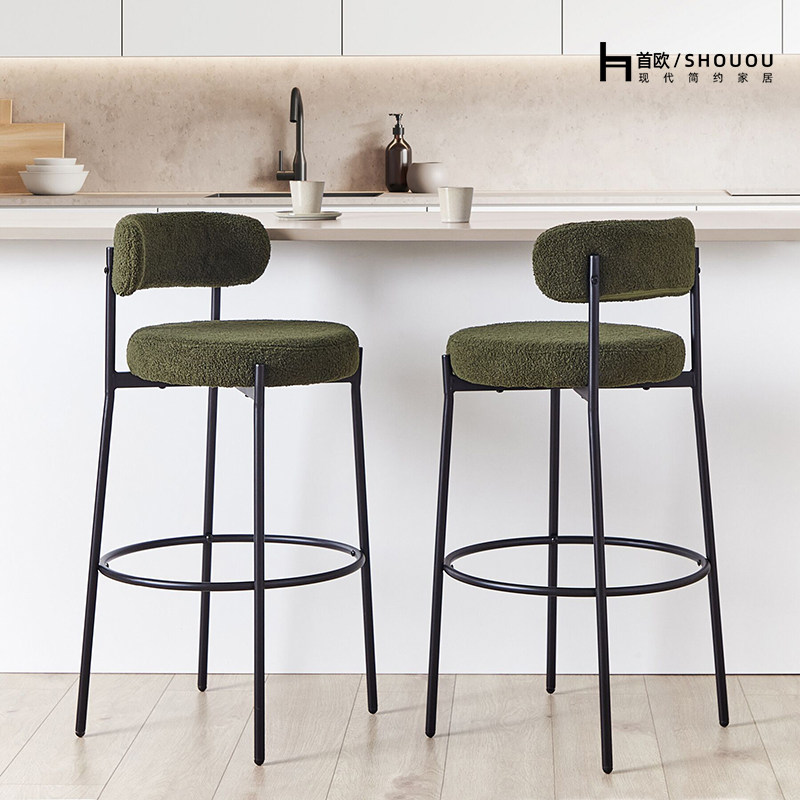 高脚吧台椅家用靠背吧椅设计师款岛台餐椅酒吧椅吧台凳子法式中古