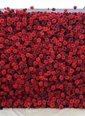 红色玫瑰花墙网红打卡花墙布置玫瑰假花婚庆室内外布景