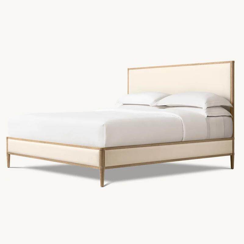 RH美式乡村复古主卧实木双人床法式仿古做旧橡木床1.8米别墅家具