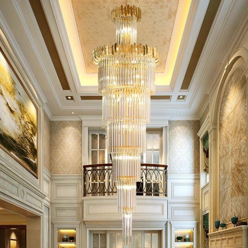 复式楼水晶吊灯别墅客厅中空大型水晶吊灯饰旋转楼梯灯