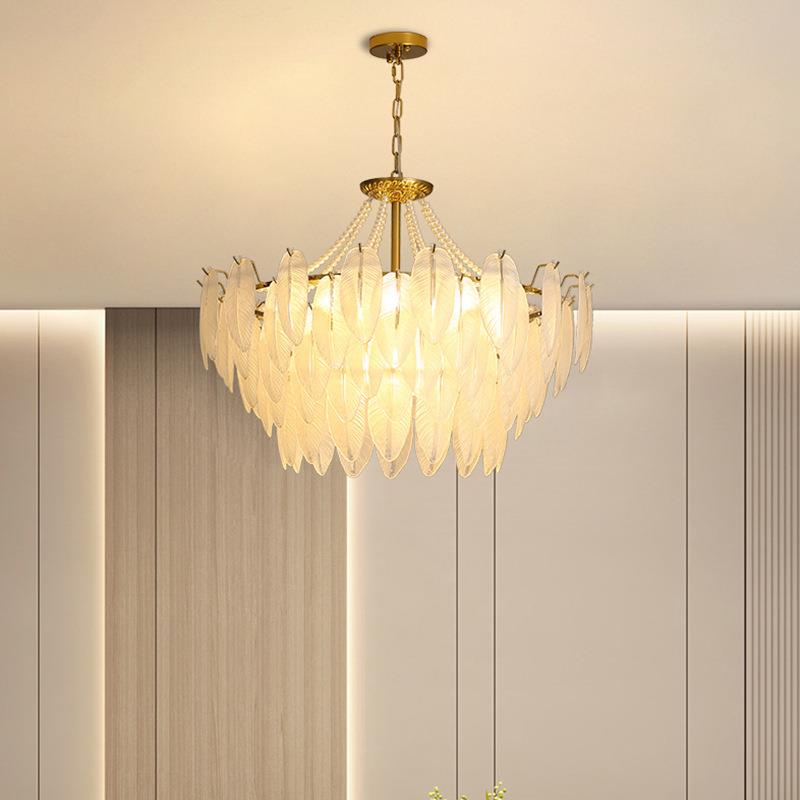 创意羽毛水晶客厅玻璃吊灯北欧法式个性珍珠灯具卧室led餐厅吊灯