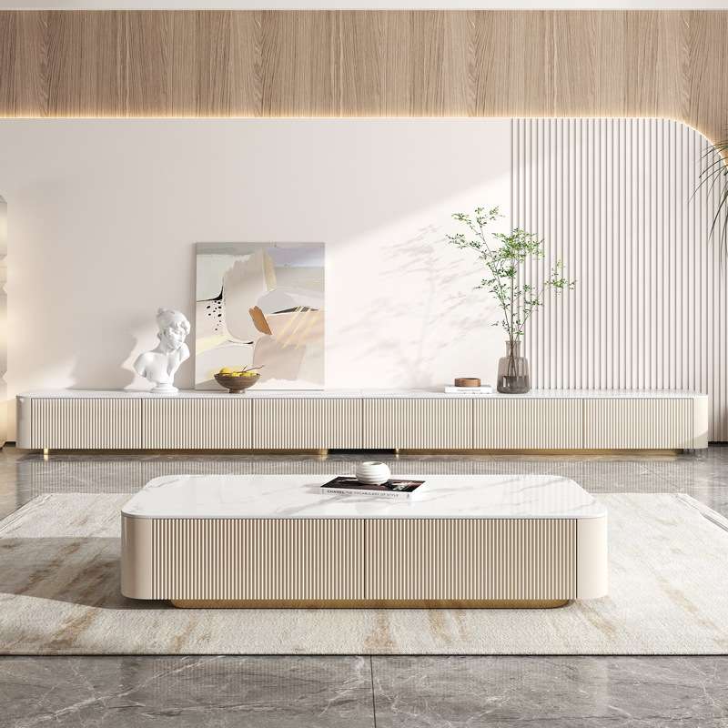 现代轻奢岩板电视柜超长地柜茶几套子意式简约灰色烤漆家用客厅柜
