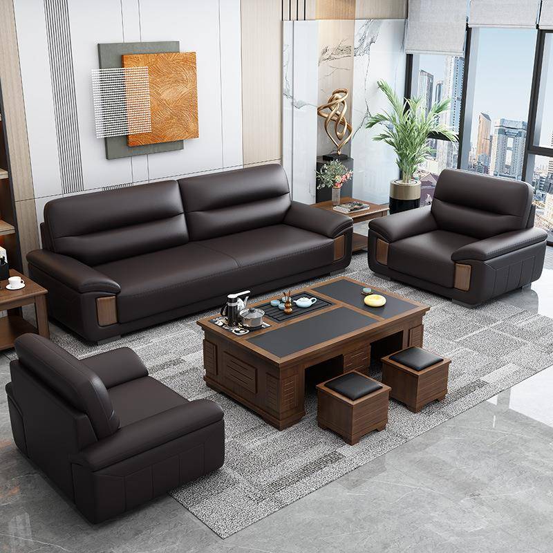 办公沙发简约现代中式休闲会客三人位办公室商务接待洽谈茶几组合