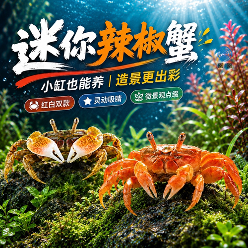 迷你辣椒蟹鱼缸除藻吃粪便