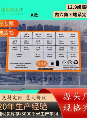 666pcs/200pcs 12.9级高强度 DIN916 内六角凹端紧定螺钉套装螺丝