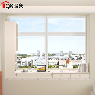 台面伸缩带锁书桌书柜一体储物收纳抽屉柜L42 奶油风飘窗柜抽拉式