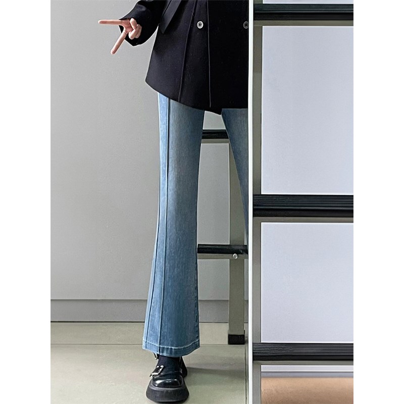 梨形身材微喇牛仔裤女秋季新款胖妹妹mm高腰宽松显瘦直筒阔腿长裤