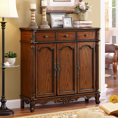 美式实木鞋柜家用门口大容量储物收纳柜入门玄关欧式两门隔断橱柜