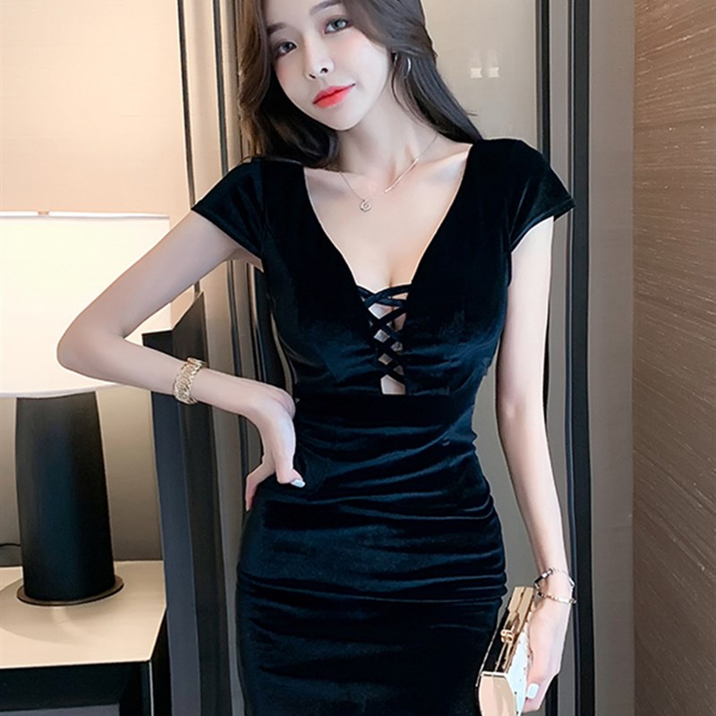 夜 店女装夏性感连衣裙低胸显瘦修身包臀裙沐足桑拿技师工作服女