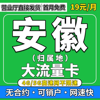 安徽归属地全国通用限量5G流量卡无纯上网手机卡联通大流量电话卡