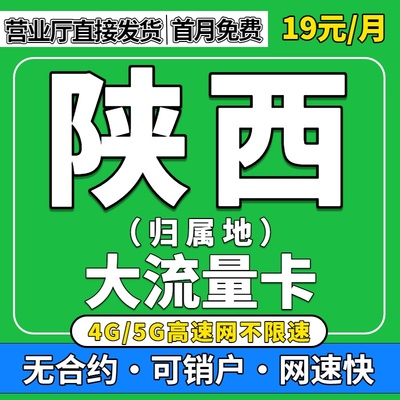 陕西归属地全国通用限量5G流量卡无纯上网手机卡联通大流量电话卡