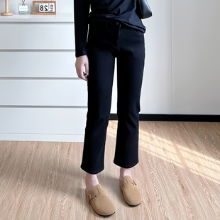 冬季加绒黑色直筒牛仔裤女2026年春秋新款小个子老钱风九分烟管裤