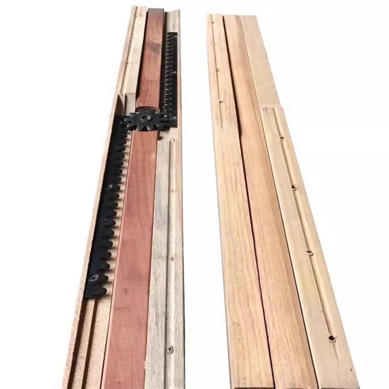 餐桌伸缩实木中凸中凹实木滑轨家装三节木制导轨功能餐桌木滑道.