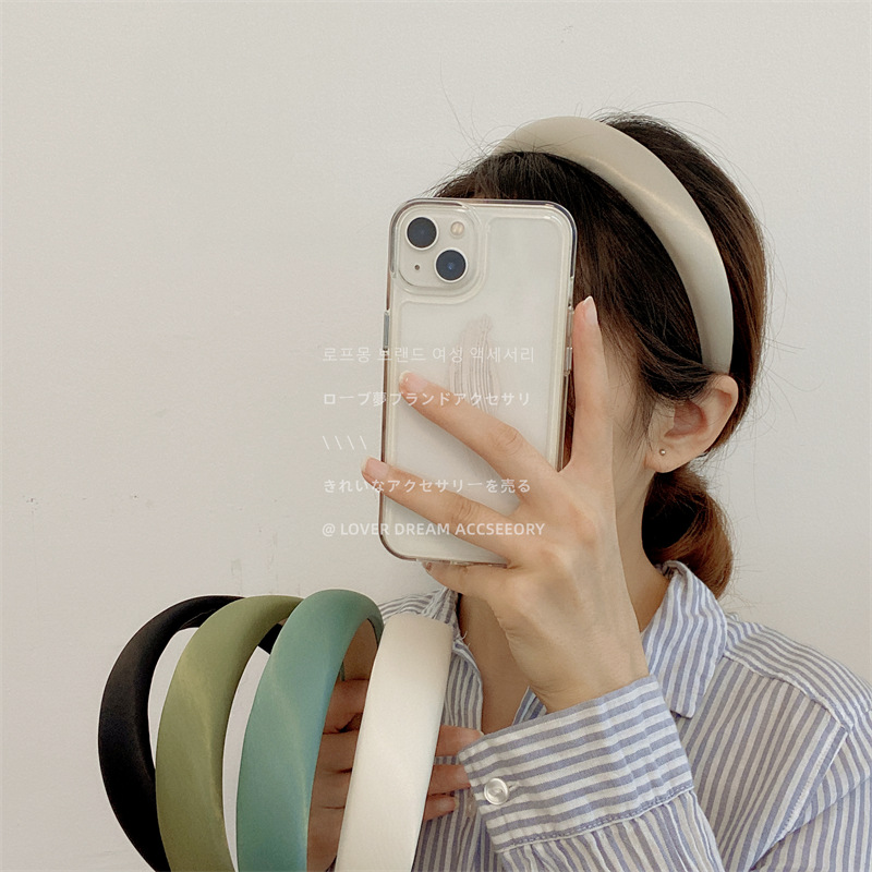 森系发箍绿色发卡宽边压发头箍女高颅顶法式高级感缎面洗脸发卡夏