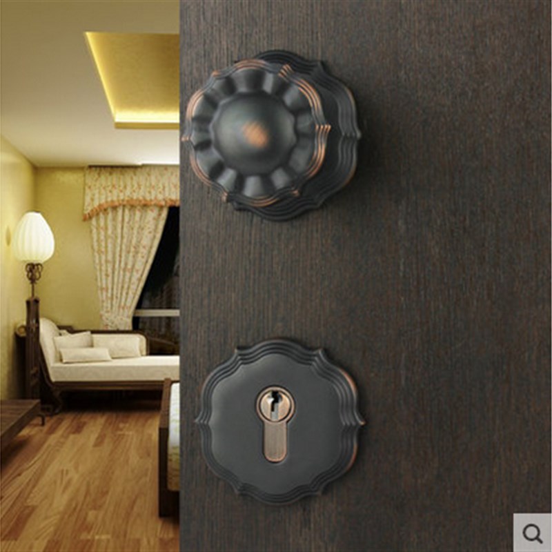 美式铜锁黑色门锁简约美式室内分体锁房门锁卧室仿古球形锁ME1210